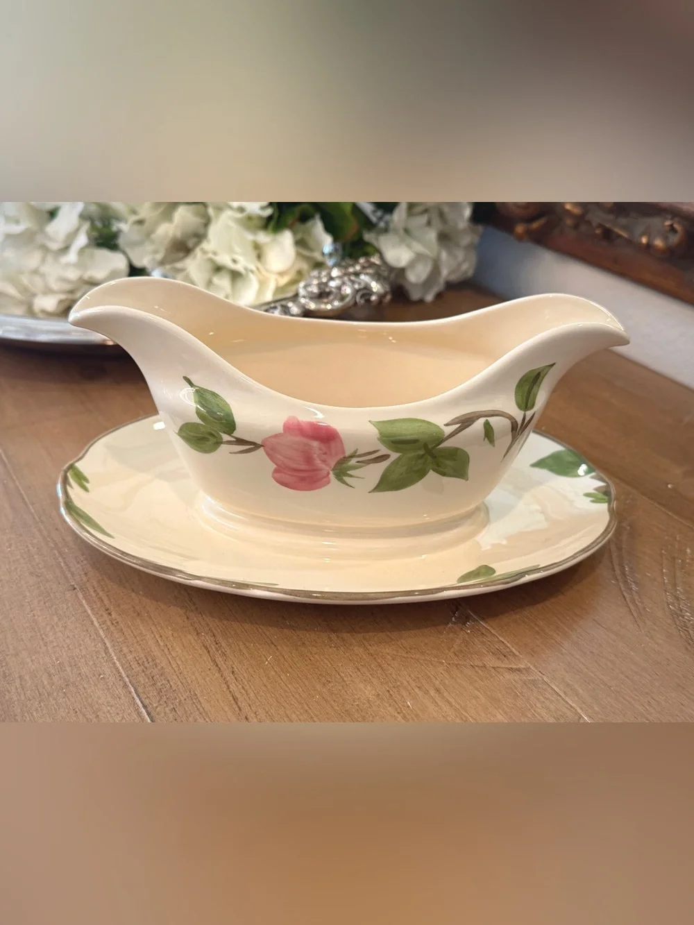 Desert Rose Franciscan Gravy Boat with attached platter